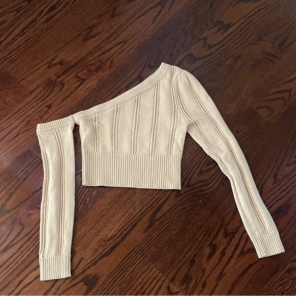 Majorelle Cream Landau Cropped Long Sleeve Asymmetrical Sweater - Picture 2 of 7